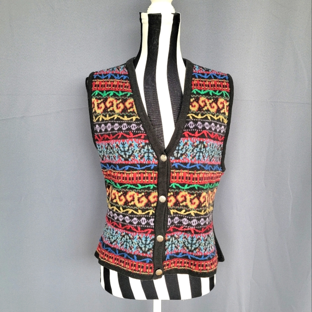90s Vintage Liz Wear Black 'Ugly Sweater' Vest